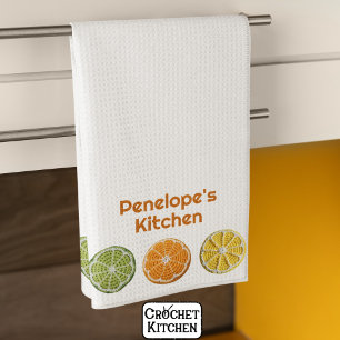 Modern Minimal Fresh Crochet Citrus Slices Name  Tea Towel