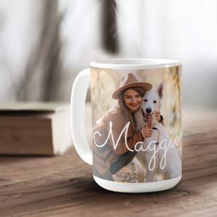 Modern Minimal Full Photo Monogram Pet Paw Print Coffee Mug