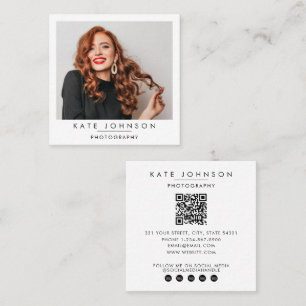 Modern Minimal Full Photo QR Code Social Media Square Business Card