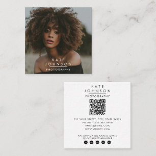 Modern Minimal Full Photo QR Code Social Media Square Business Card