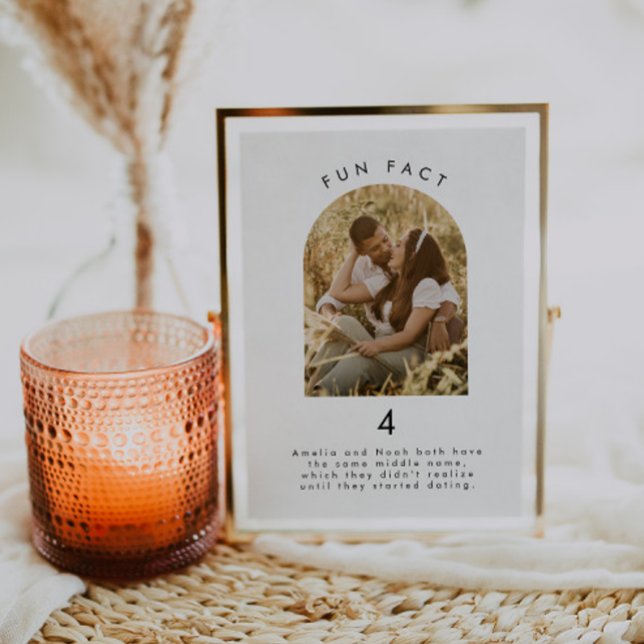 Modern Minimal Fun Fact Wedding Photo Table Number (Creator Uploaded)