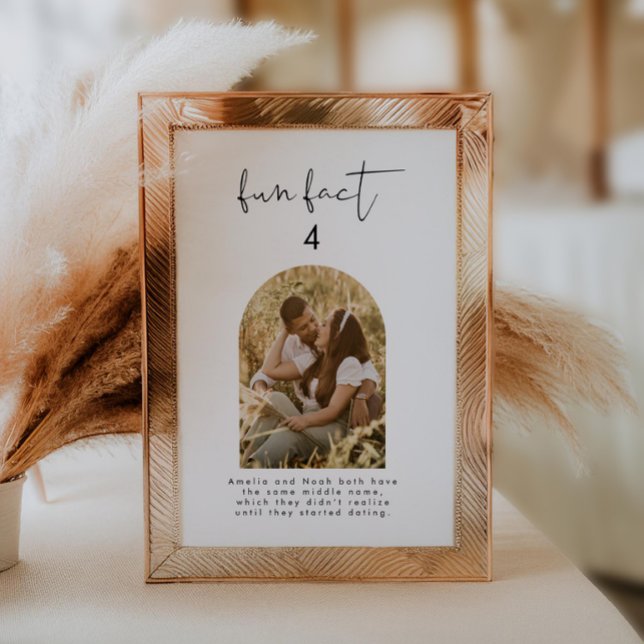 Modern Minimal Fun Fact Wedding Photo Table Number (Creator Uploaded)