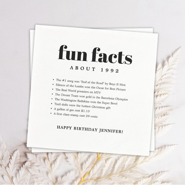 Modern Minimal Fun Facts Birthday Year Napkin (Creator Uploaded)