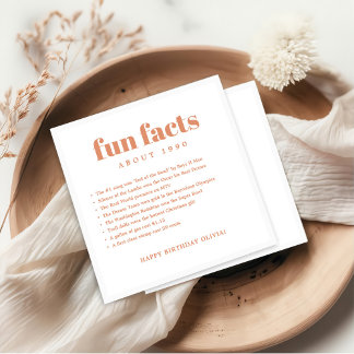 Modern Minimal Fun Facts Birthday Year  Napkin