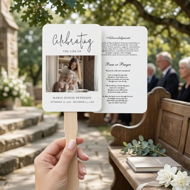 Modern Minimal Funeral Obituary Order of Service Hand Fan (Creator Uploaded)