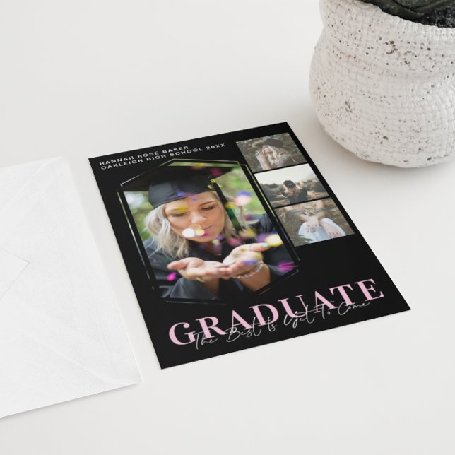 Modern Minimal Geometric Graduation 4 Photo Announcement (Creator Uploaded)