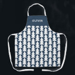 Modern minimal geometric navy Christmas graphic Apron<br><div class="desc">Modern geometric navy blue and white Christmas tree bold minimal graphic holiday baking apron design</div>