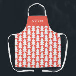 Modern minimal geometric red Christmas graphic Apron<br><div class="desc">Modern geometric red and white Christmas tree bold minimal graphic holiday baking apron design</div>