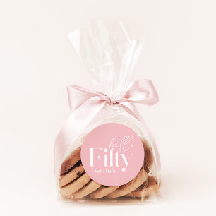 Modern minimal girly pink simple 50th birthday classic round sticker