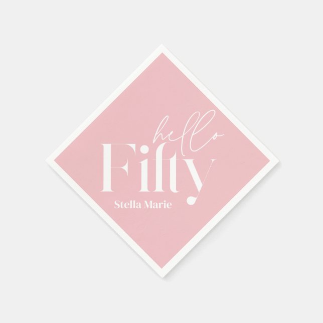 Modern minimal girly pink simple 50th birthday napkin (Corner)