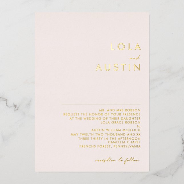 Modern Minimal Gold Blush Traditional Wedding Real (Front)