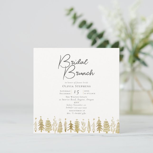 Modern Minimal Gold Christmas Winter Bridal Brunch Invitation (Standing Front)