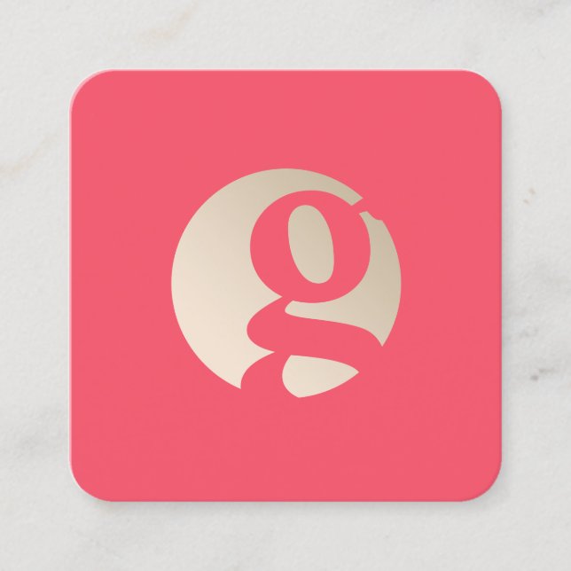 Modern minimal gold coral monogram   square business card (Front)