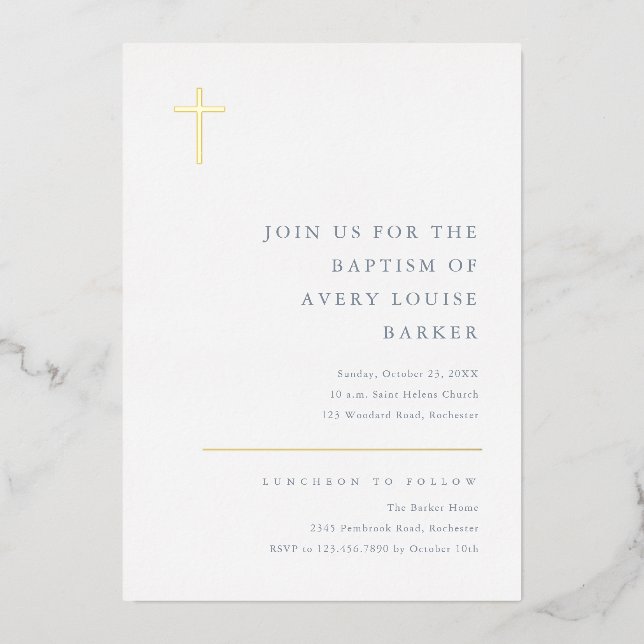 Modern Minimal Gold Cross Baptism (Front)