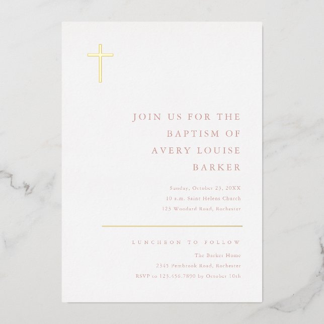 Modern Minimal Gold Cross Baptism (Front)