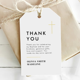 Modern Minimal Gold Cross Baptism Gift Tags