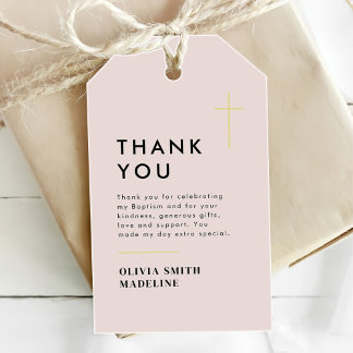 Modern Minimal Gold Cross Baptism Gift Tags