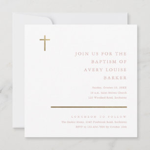 Modern Minimal Gold Cross Baptism Invitation