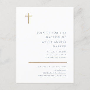 Modern Minimal Gold Cross Baptism Invitation Postcard