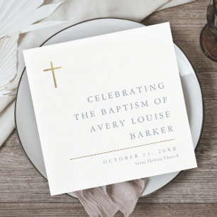Modern Minimal Gold Cross Baptism Napkin