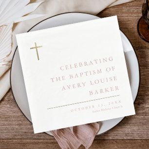 Modern Minimal Gold Cross Baptism Napkin