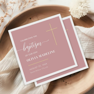 Modern Minimal Gold Cross Baptism Napkin