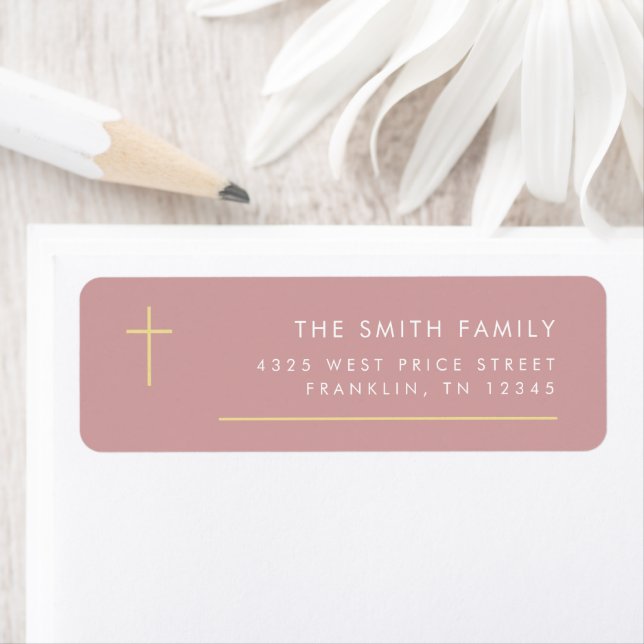 Modern Minimal Gold Cross Baptism Return Address  (Insitu)