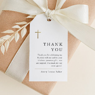 Modern Minimal Gold Cross Baptism Thank You Favour Gift Tags