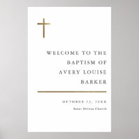 Modern Minimal Gold Cross Baptism Welcome