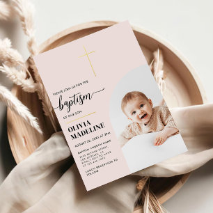 Modern Minimal Gold Cross Photo Baptism