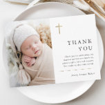 Modern Minimal Gold Cross Photo Baptism Thank You Card<br><div class="desc">Modern Minimal Gold Cross Baptism Thank You card with simple typography and photo. Click the edit button to customise this design with your details.</div>