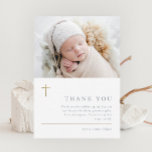 Modern Minimal Gold Cross Photo Baptism Thank You Postcard<br><div class="desc">Modern Minimal Gold Cross Baptism Thank You card with simple typography and photo. Click the edit button to customise this design with your details.</div>