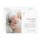 Modern Minimal Gold Cross Photo Baptism Thank You