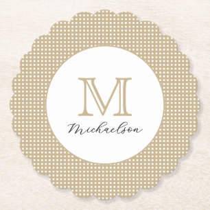 Modern Minimal Gold Elegant Monogram Paper Coaster