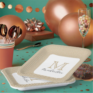 Modern Minimal Gold Elegant Monogram Paper Plate