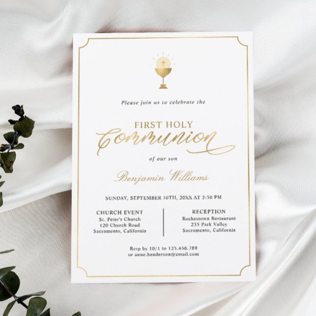 Modern Minimal Gold First Holy Communion Photo  Invitation (Creator Uploaded)