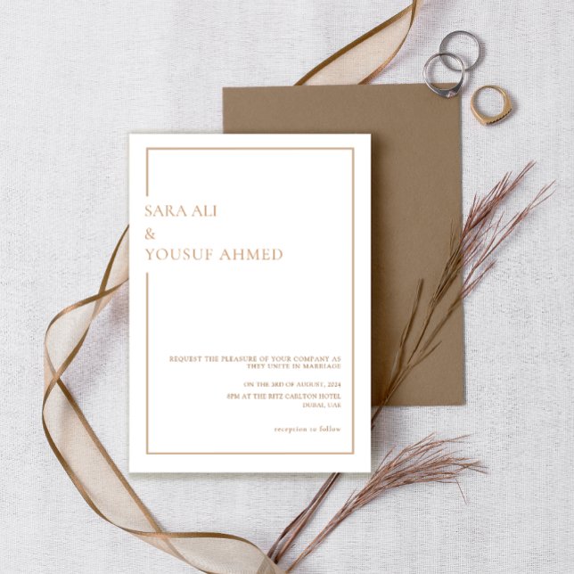 Modern Minimal Gold Frame Islamic Muslim Wedding Invitation (Creator Uploaded)