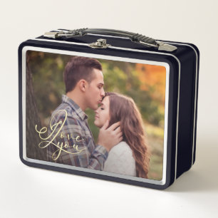 Modern Minimal Gold I Love You Typography Photo  Metal Lunch Box