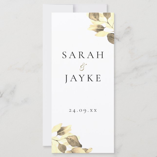 Modern Minimal Gold Leaf Wedding Ceremony Program (Front)