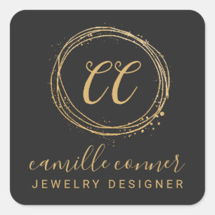 Modern Minimal Gold Monogram Jewellery Designer Square Sticker