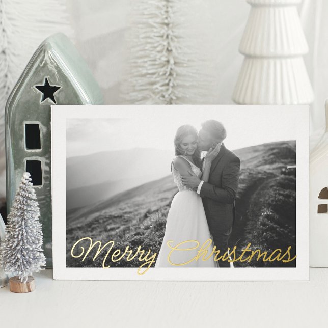 Modern Minimal Gold Script Christmas Wedding Photo (Creator Uploaded)