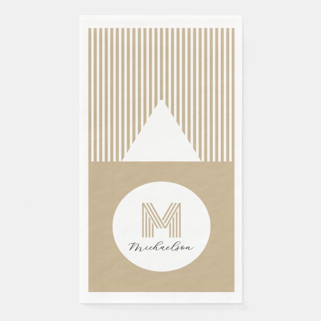 Modern Minimal Gold Stripes Monogram Napkin (Front)