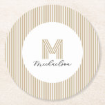 Modern Minimal Gold Stripes Monogram Round Paper Coaster<br><div class="desc">Modern Minimal Gold Stripes Monogram Paper Coaster you can customize with your monogram and name. Available in several shapes.</div>