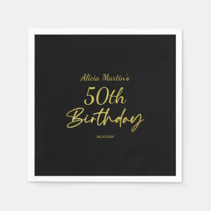Modern & Minimal Gold Typography Black Birthday Napkin