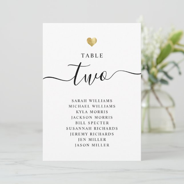 Modern Minimal Gold Wedding Table Seating Cards (Standing Front)