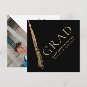 Modern Minimal Grad Photo Gold Grad cap Tassel  Invitation