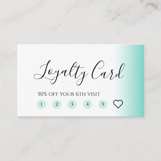 Modern minimal gradient mint white makeup & hair loyalty card (Front)