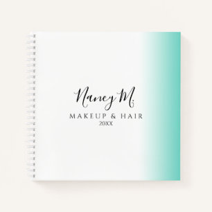 Modern minimal gradient mint white makeup & hair notebook