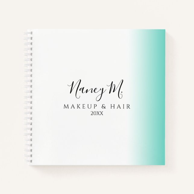 Modern minimal gradient mint white makeup & hair notebook (Front)