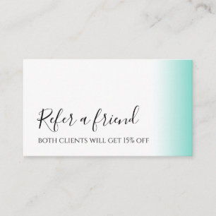 Modern minimal gradient mint white makeup & hair referral card